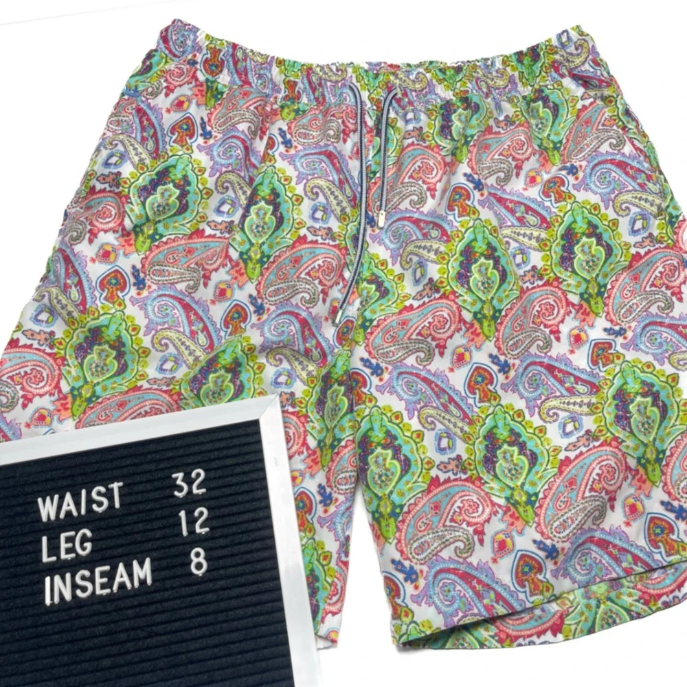 Peter‎ Millar Paisley Print Lined Swim Trunks Drawstrings Multicolor Men's L